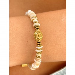 Bracelet UKA IVOIRE Jonc acier doré - Coquillage Hématite & Perle dorée