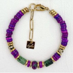 Bracelet URSIO IRIS doré - Coquillage violets rubis zoisites & Hématites MAISON 91