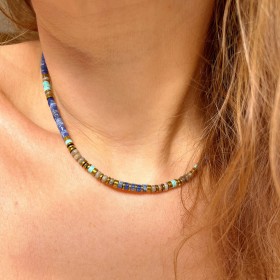 Collier SILAS SODALITE - Pierres semi-précieuses & Hématites dorées - Maison 91