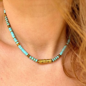Collier SVEN TURQUOISE - Pierres semi-précieuses & Hématites dorées - Maison 91