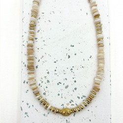 Collier TOSCANE IVOIRE - Coquille d'eau douce & Hématites dorées