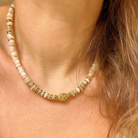 Collier TOSCANE IVOIRE - Coquille d'eau douce & Hématites dorées - Maison 91