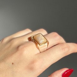 Bague large MOONSTONE résine TRANSPARENTE - Cabochon rectangle Blanc Pierre de lune TAILLE 58