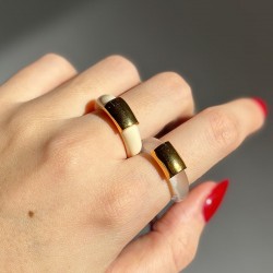 Bague IVORY résine IVOIRE - Décor doré TAILLE 54
