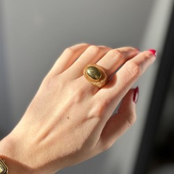 Bague large GOLD SANDSTONE résine AMBRE MIEL - Cabochon ovale doré TAILLE 56