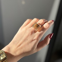 Bague large CLEAR&GOLD SANDSTONE Résine transparente - Cabochon carré doré TAILLE 53