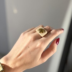 Bague large IVORY résine crème - Cabochon rond doré TAILLE 56