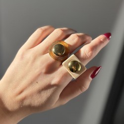 Bague large IVORY résine crème - Cabochon rond doré TAILLE 56