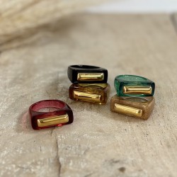 Bague TORTOISE SHELL résine ECAILLE - Decor rectangulaire doré TAILLE 54