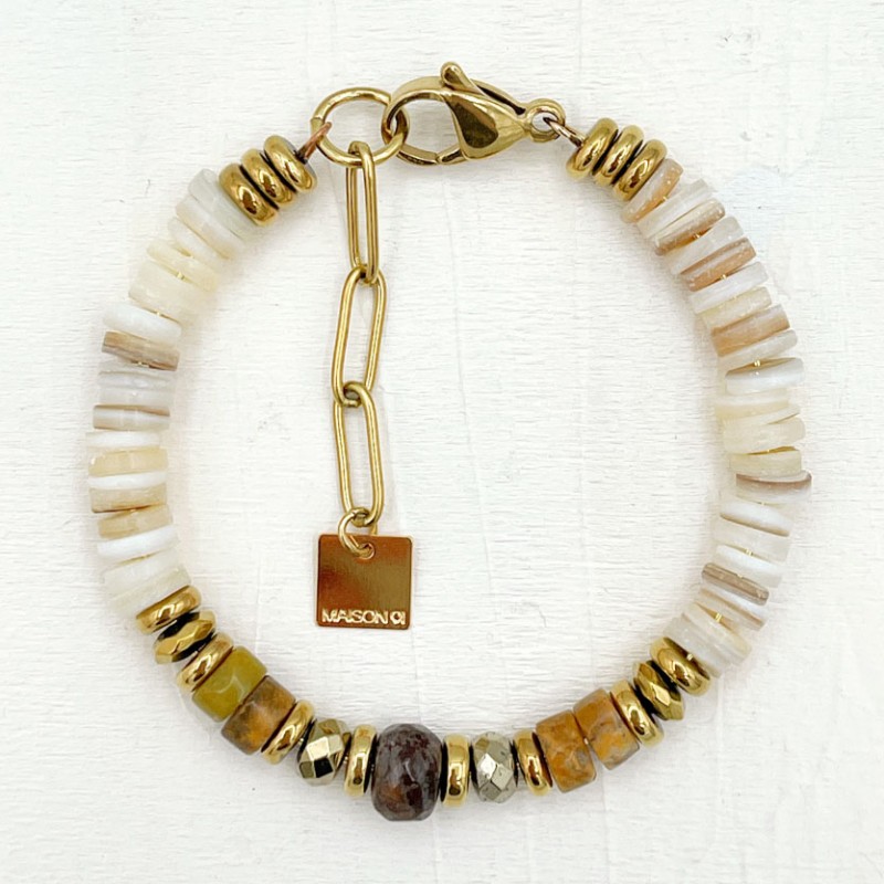 Bracelet URSULE doré - Coquille d'eau douce & Hématite - Maison 91