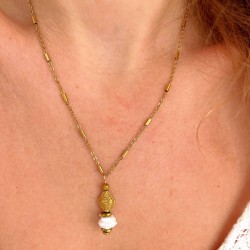 Collier LORETTE GOLD chaîne dorée - Coquillages naturels blanc & Hématites MAISON 91