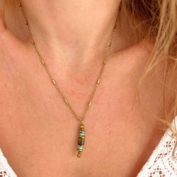Collier LORETTE TURQUOISE chaîne dorée - Turquoises Oeil de Tigre & Hématites MAISON 91