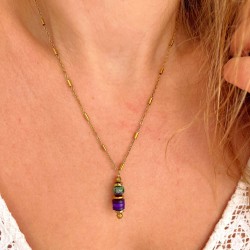 Collier LORETTE IRIS chaîne dorée - Coquillages violet Rubis zoisites & Hématites MAISON 91