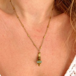 Collier LORETTE CITRON chaîne dorée - Aventurine Oeil de Tigre Jades citron & Hématites MAISON 91