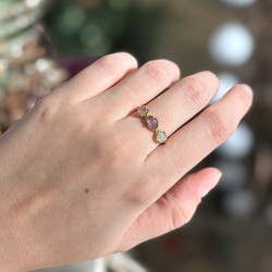 Bague ajustable Or - Trois pierres en Tourmaline or - Au Fil de Lo