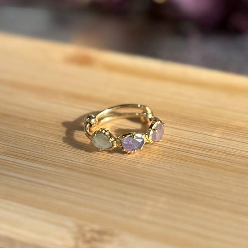 Bague ajustable Or - Trois pierres Tourmalin es