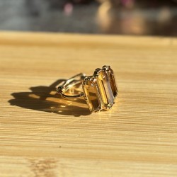 Bague ajustable Or - Trois Pierres barrettes Quartz beer