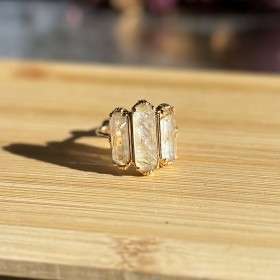 Bague ajustable Or - Trois Pierres barrettes Quartz rutile - Au Fil de Lo