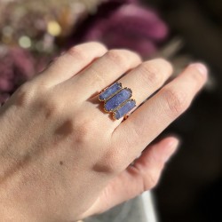 Bague ajustable Or - Trois Pierres barrettes en Tanzanite