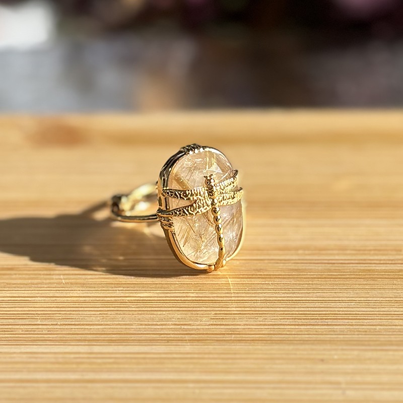 Bague ajustable LIBELLULE Or - Quart rutile