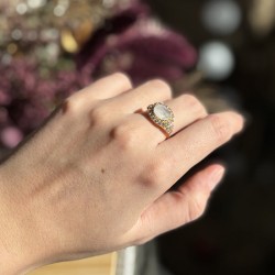 Bague ajustable Or - Pierre de Lune & Zircons
