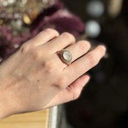 Bague ajustable Or - Pierre de Lune & Zircons