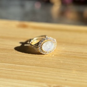 Bague ajustable Or - Pierre de Lune & Zircon - Au Fil de Lo