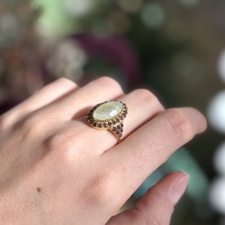 Bague ajustable Or - Préhnite & Quartz fumé