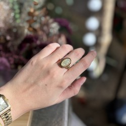 Bague ajustable Or - Préhnite & Quartz fumé