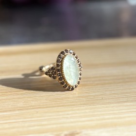 Bague ajustable Or - Préhnite & Quartz fumé - Au Fil de Lo