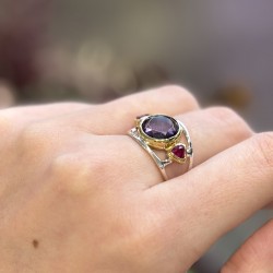 Bague argent doré TRIO - Améthystes TAILLE 52