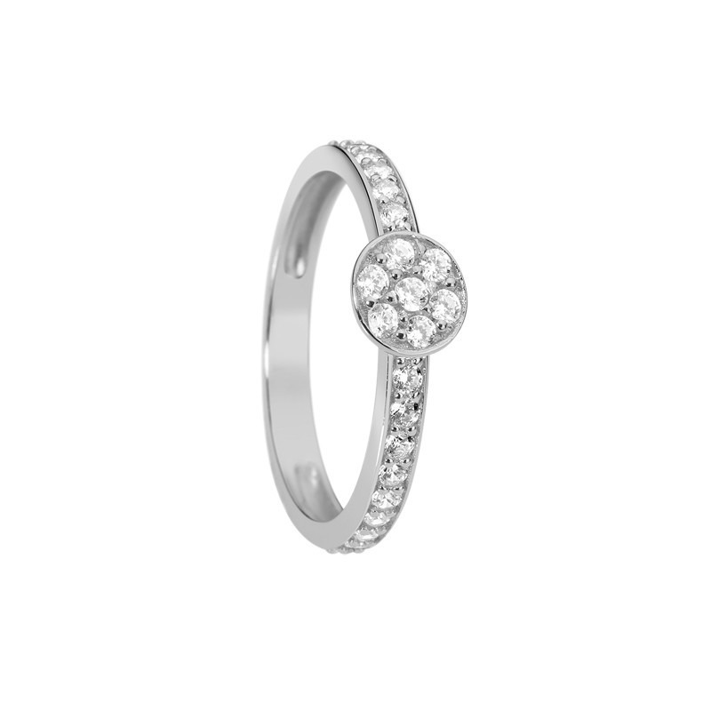 Bague fine Argent FUNKY SOLITAIRE - Anneau & Pavé rond zircons blancs