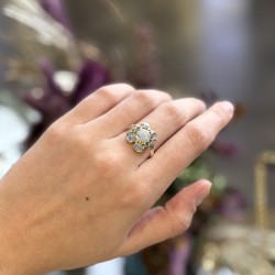 Bague argent doré FLEUR - Pierres de lune & Zircons TAILLE 58