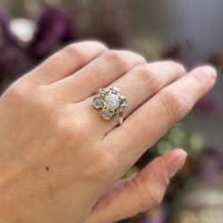 Bague argent doré FLEUR - Pierres de lune & Zircons TAILLE 58