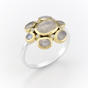 Bague argent doré FLEUR - Labradorites & Zircons - CANYON