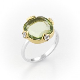 Bague argent doré DIVINE - Perle de verre verte CANYON