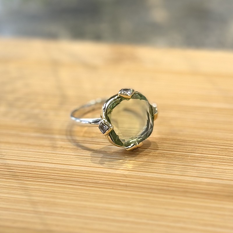Bague argent doré DIVINE - Perle de verre verte TAILLE 56