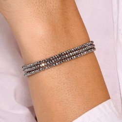 Bracelet élastique 3 Tours GRIS - Perles de verre facettées TAILLE M