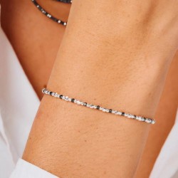 Bracelet élastique FUNNY HEMATITE en argent - Hématites grises TAILLE M