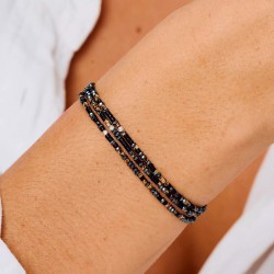 Bracelet élastique 3 tours LE MIX Argent Noir Hématites Léopard TAILLE M