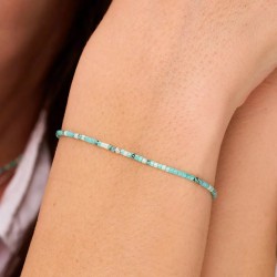 Bracelet élastique LE MIYUKI en Argent - Perles vert turquoise TAILLE S