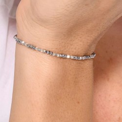 Bracelet élastique LE NUSA GRIS en Argent - Perles de verre TAILLE S