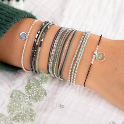 Bracelet élastiqué Perles facettées en Argent - Petite Pastille plate TAILLE S