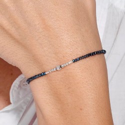 Bracelet élastiqué KANDY Bleu - Perles diamantées TAILLE M
