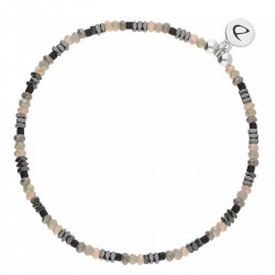 Bracelet élastique SALENTO - Perles de verre Gris Beige & Hématites - DORIANE Bijoux