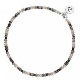 Bracelet élastique SALENTO - Perles de verre Gris Beige & Hématites - DORIANE Bijoux