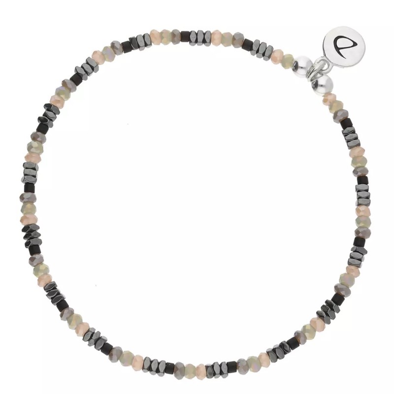 Bracelet élastique SALENTO - Perles de verre Gris Beige & Hématites - DORIANE Bijoux