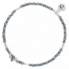 Bracelet élastique MA LIBELLULE argent - Perles de verre bleues - DORIANE Bijoux