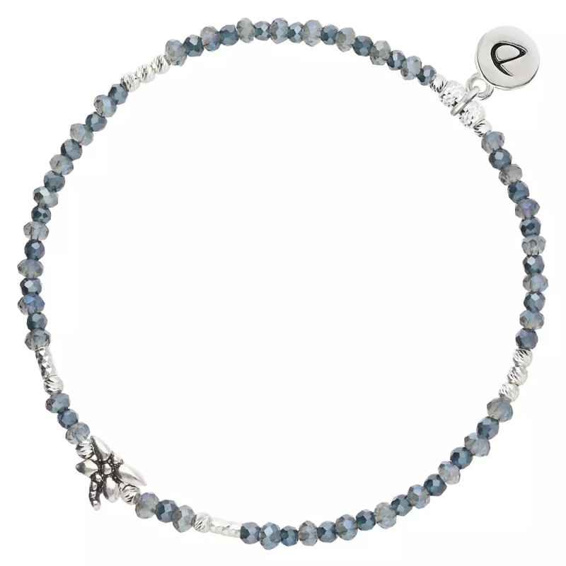 Bracelet élastique MA LIBELLULE argent - Perles de verre bleues - DORIANE Bijoux
