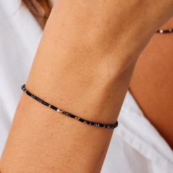 Bracelet élastique LE MIX argent - Noir hématite Léopard TAILLE S